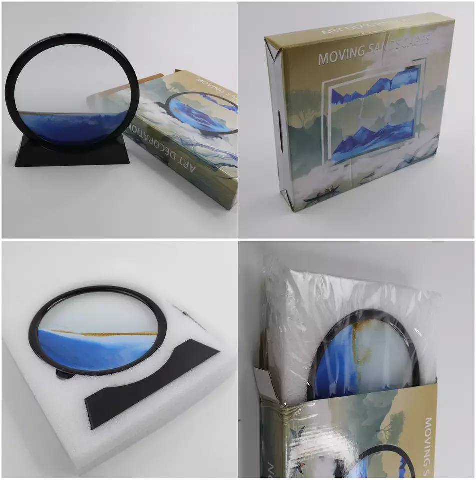 3D Moving Sand Art Frame Round Glasses Deep Sea Sandscape In Motion Display Desktop Decorations Flowing Painting Liquid Sand Art