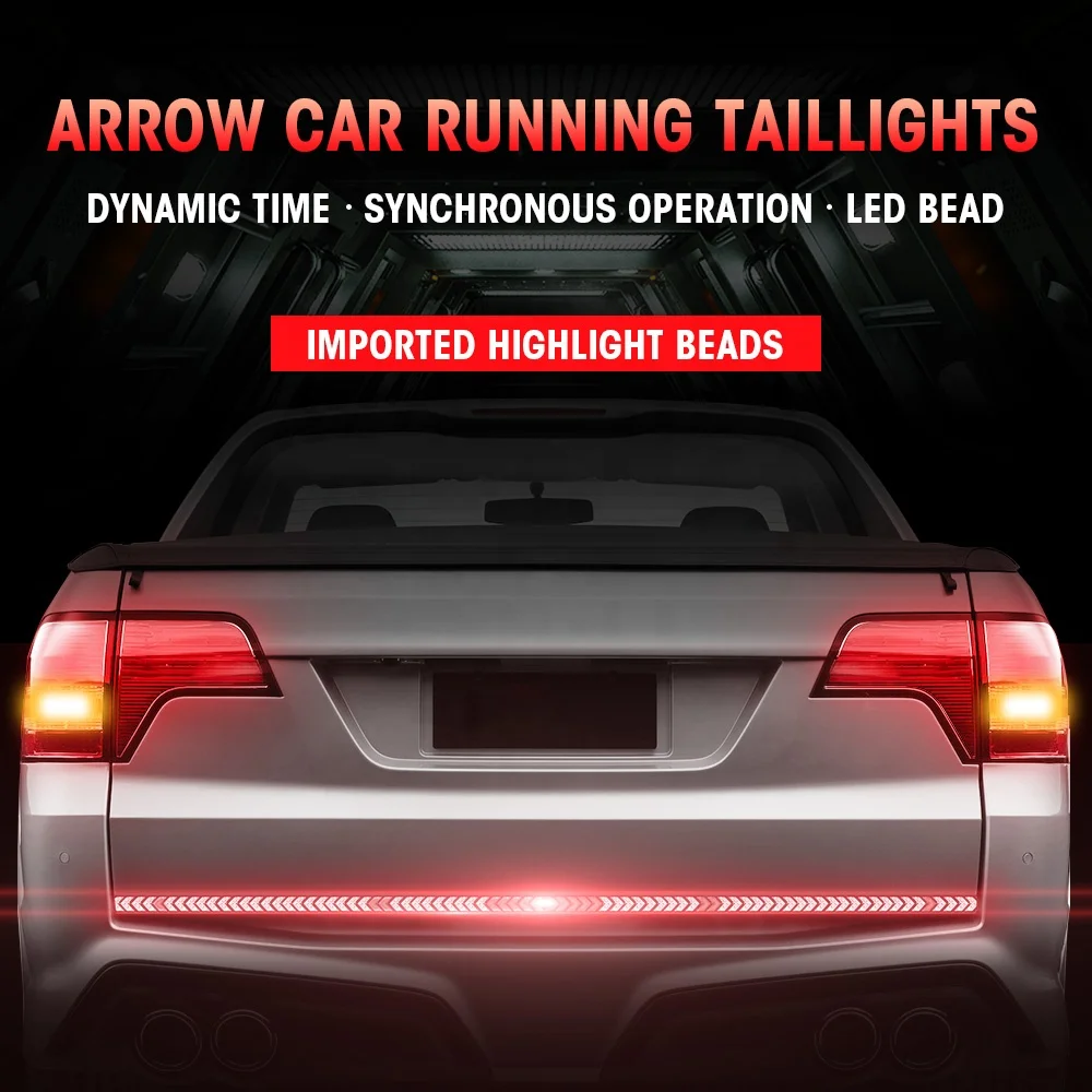 RUTENSE New Design Red Yellow Truck Tailgate LED Strip Light Bar Triple Row 4 style  With Driving Brake Turn Signal light