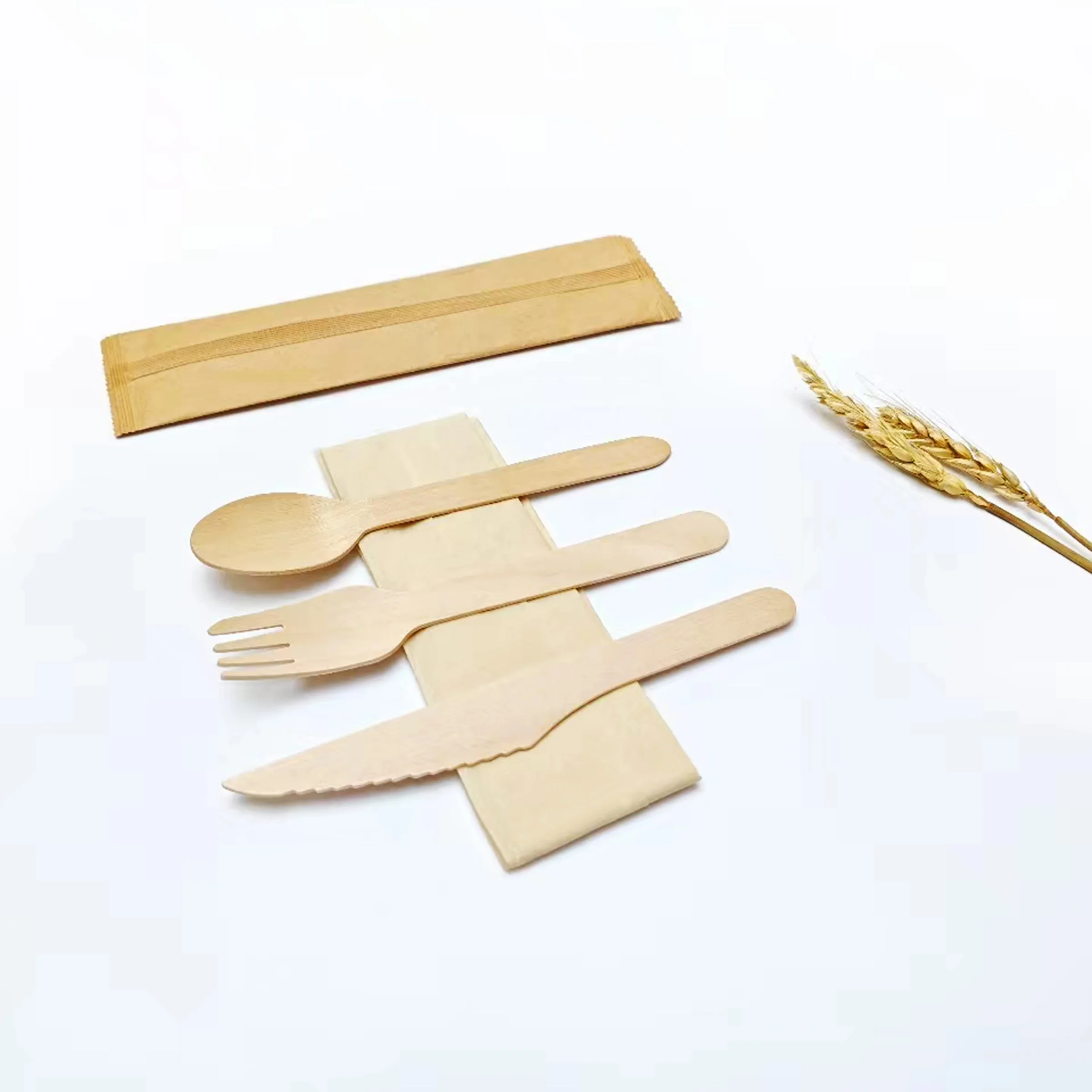 Factory Natural Biodegradable Wooden Disposable Ecological Spoon Fork And Knife Set Tableware