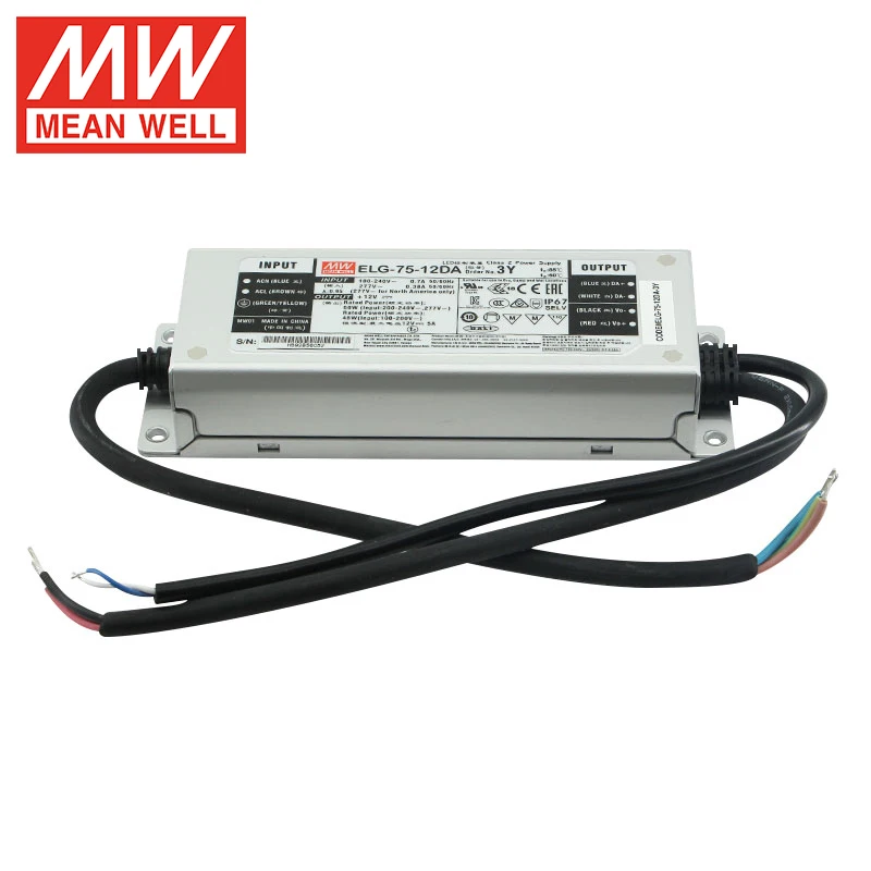 Mean Well ELG-75-12DA-3Y 75W 5A 12V Dimmable LED Driver IP67 AC To DC DALI LED Driver