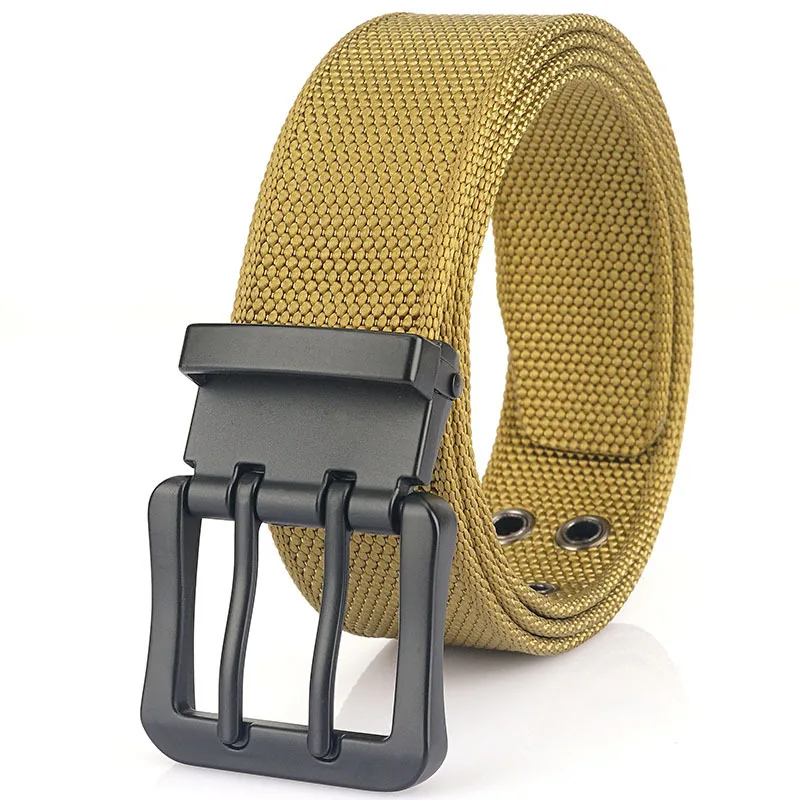 nylon webbing men belt wholesale fashion sports casual metal double pin buckle 3.8cm wide webbing fabric belts for men