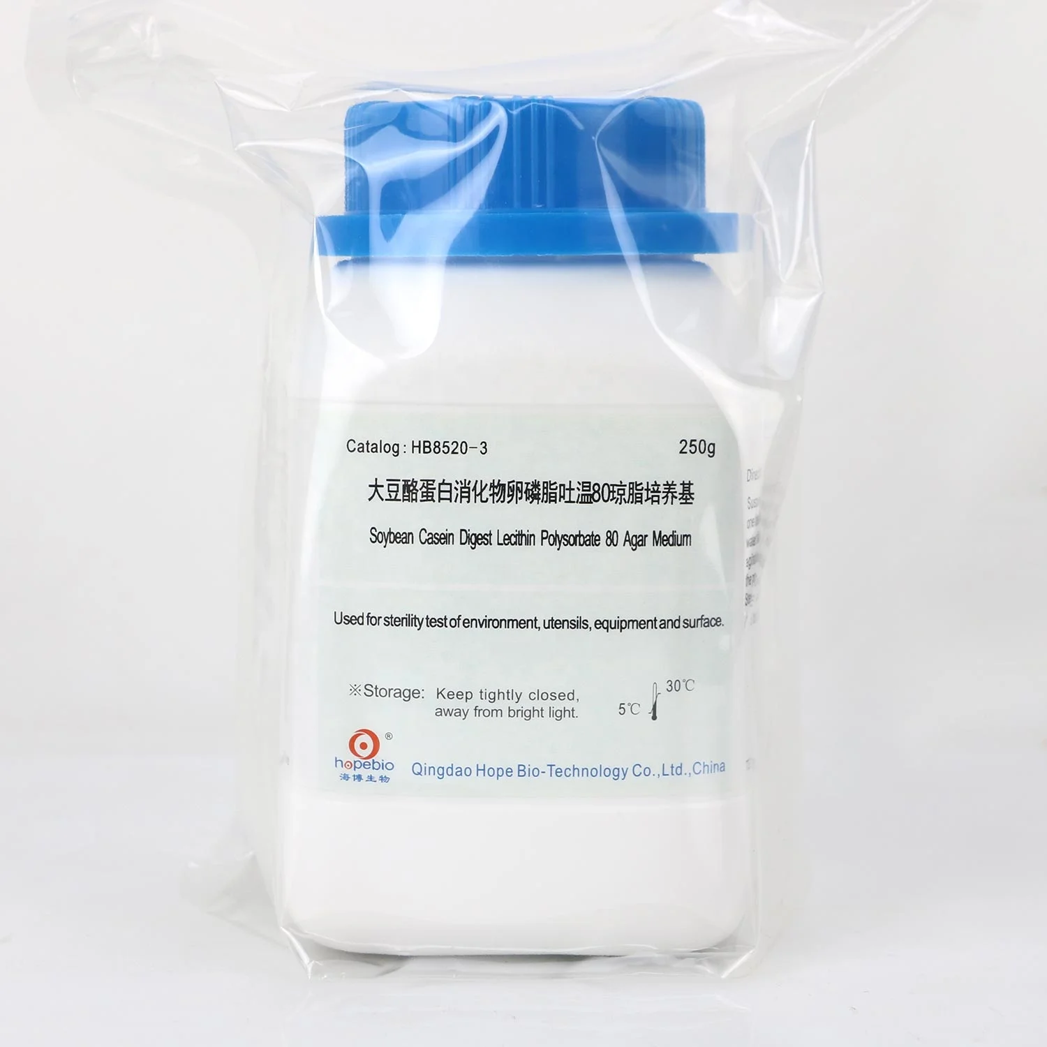 Соевый казеиновый переварик лецитин полисорбат 80 агар среда для тестирования на стерильность окружающей среды, посуды, оборудования и поверхностей