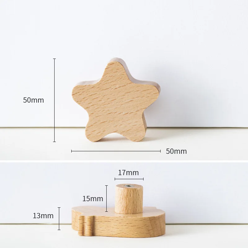 punch Free Beech star moon shape cloud shape handle drawer cartoon wood handle coat hook
