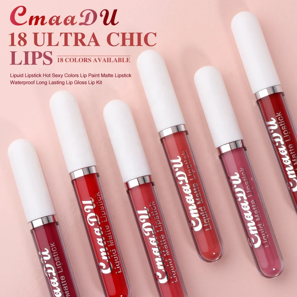 CmaaDu 18 Colors Not Easy to Swap Makeup Private Label Matte Velvet Non-Stick Cup Waterproof Lipstick Long Lasting Lip Gloss