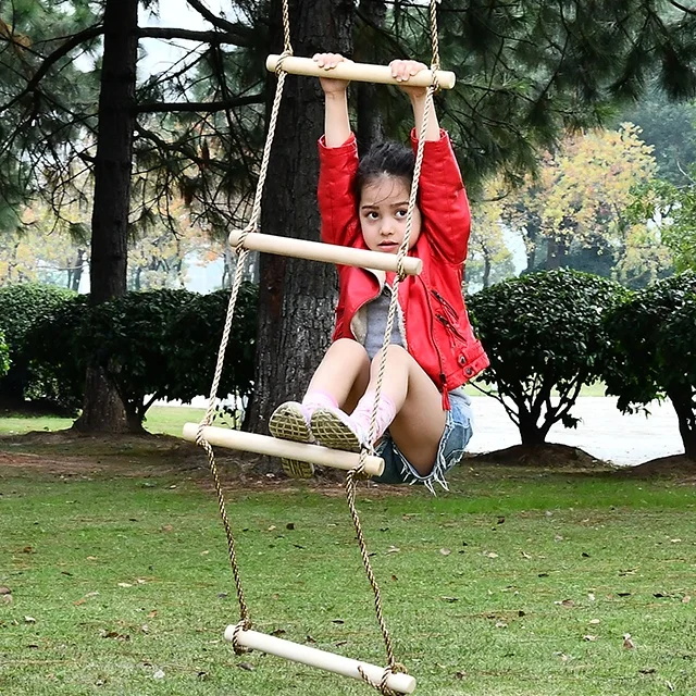 Wholesale Climbing Rope Ladder Tree Swing Single Headed 5-Step Wood Ladder for Kids