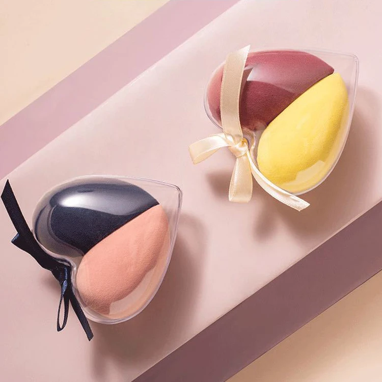  Высокое качество супер мягкий спонж beauty 2 шт. Косметическая пуховка для пудры макияжа набор в форме сердца пакет случай макияж