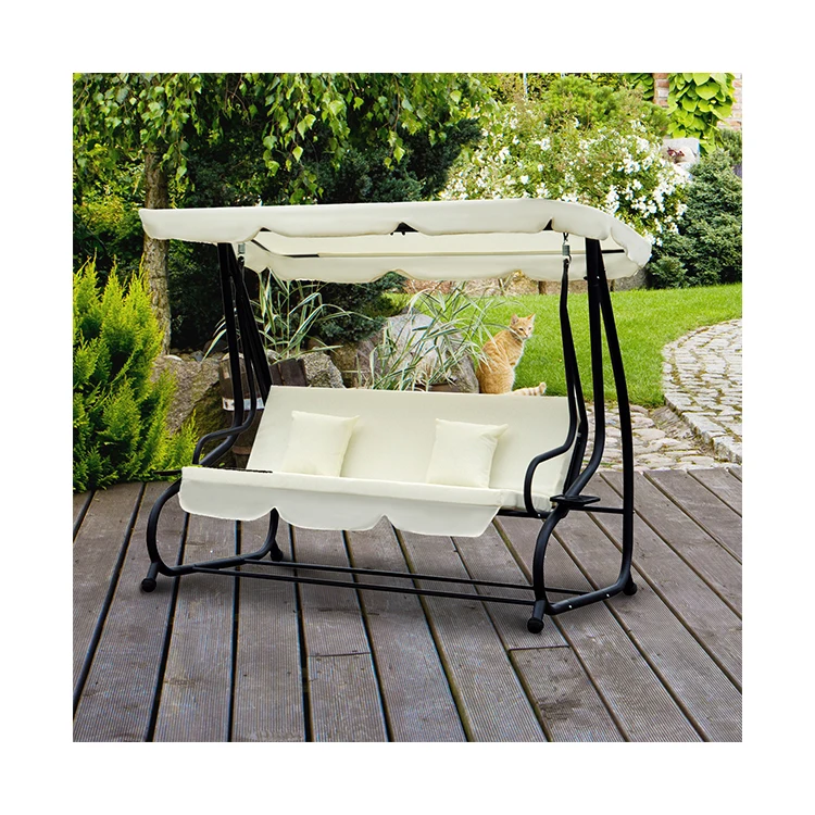 AJUNION 2 in 1 Patio Swing Chair Bed Garden Swing Hanging Chair With Powder-coated Finish and Premium Spring Hook