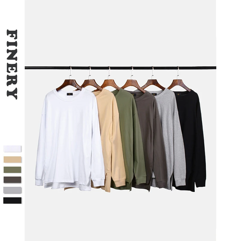 Finery 2022 new fashion 100%cotton O-neck blank long sleeve high street unisex t shirt in bulk