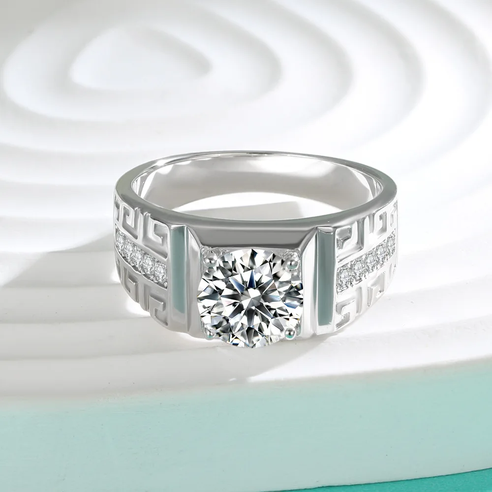 Мужское кольцо из серебра 925 пробы 1 карат VVS D Moissanite