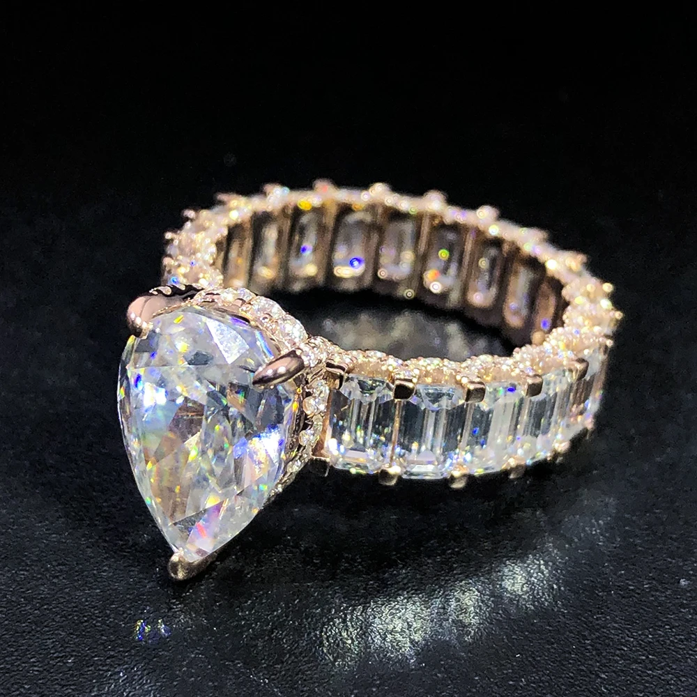 Custom Women Fashion Luxury S925 S925 Silver 9k 10k 14k 18k Gold Ring Pear Moissanite Lab Grown Natural Diamond Wedding Ring