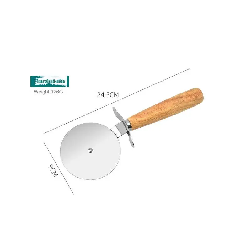 Stainless Steel Pizza Cutter Rocking Blade Pizza Baking Tools Stainless Steel Cake Server Spatula With Wooden Handle