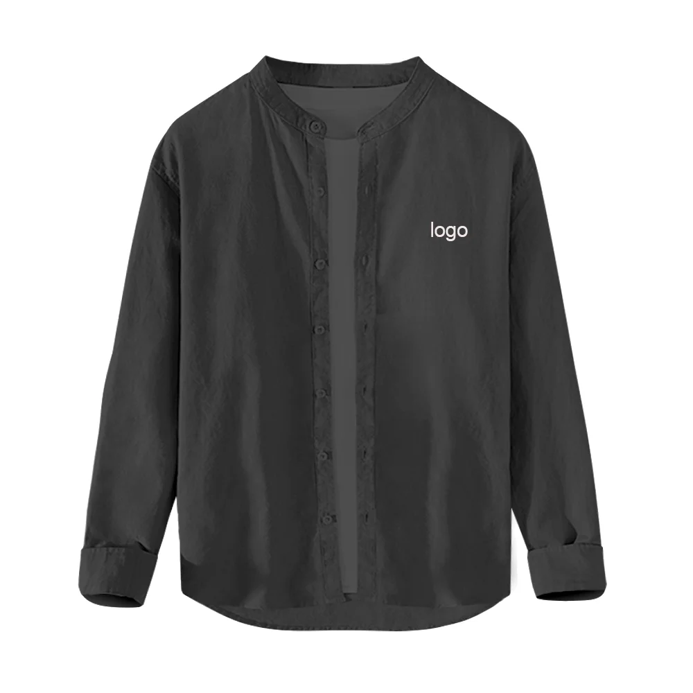 Black Leisure Plus Size Men Curved Hem Buttons Men Clothing Custom Wholesale Men Shirts