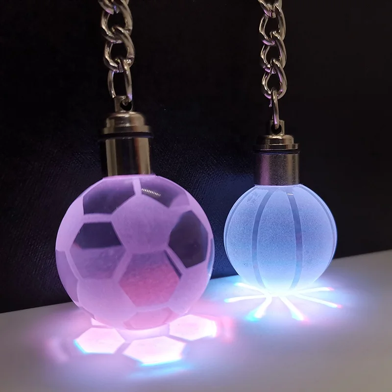 Led Flashlight Ball Shape Crystal Glass Key Chain Global Crystal Ball Keychain For Promotion Gift