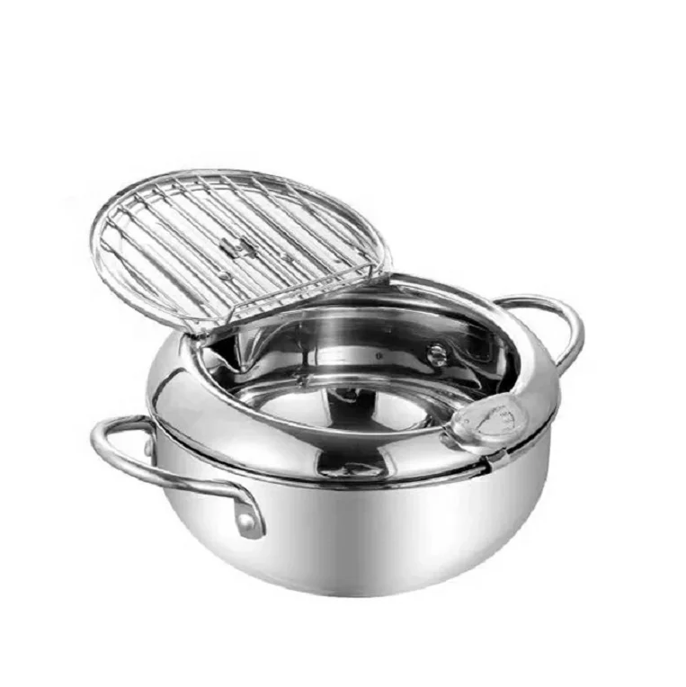 
20 cm Stainless Steel 201Custom fryer pot stainless steel cookware deep pot tempura frying pot nonstick cooking 