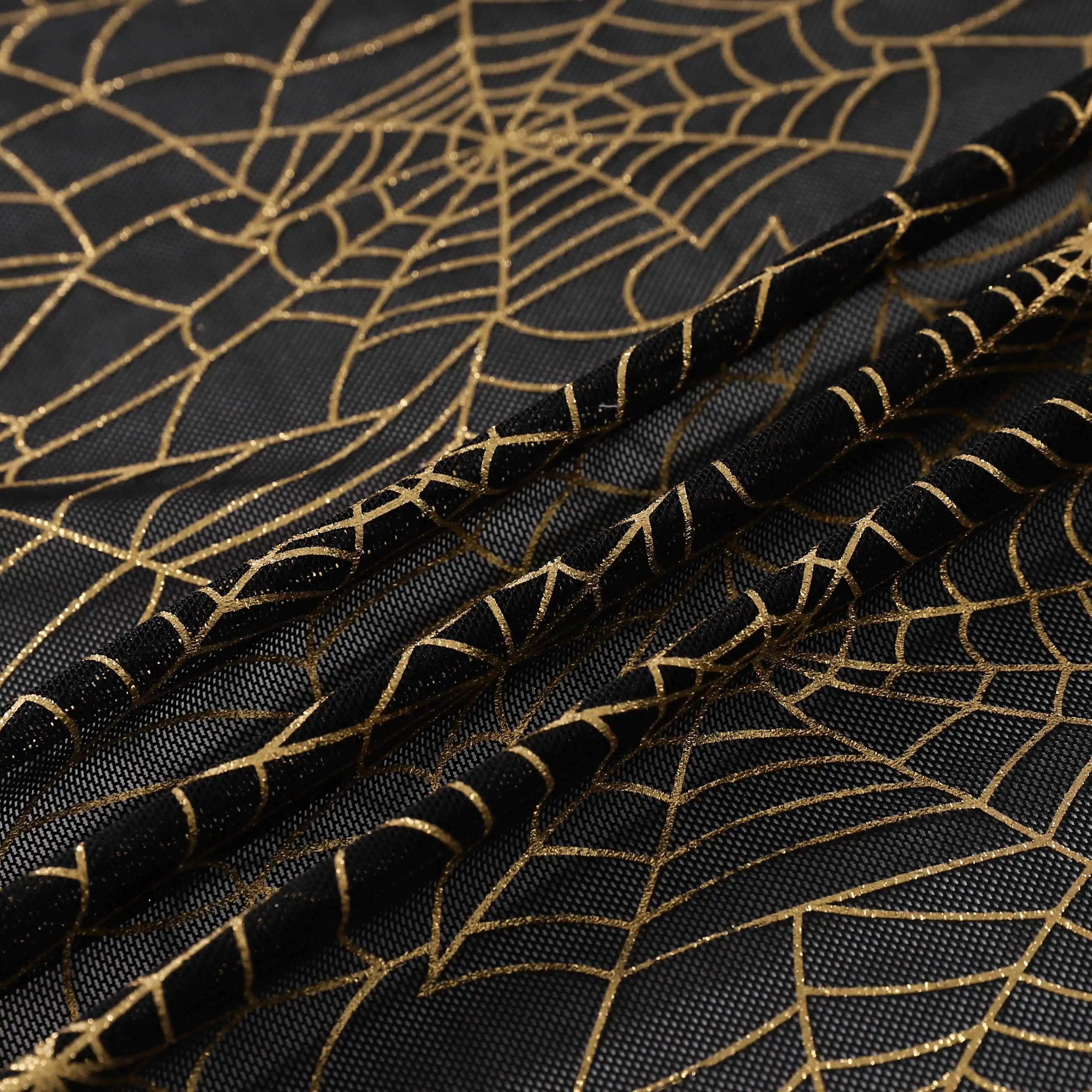 Eco-friendly 2024 New Design Spider Web Print Gold Stamp Hot 4 Way Stretch Power Mesh Printed Spandex Silver Stamping Foil
