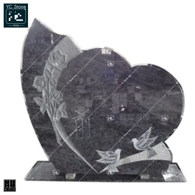 European Cheap Light Grey Granite Monument  Engraved Tombstone Granite Hand Carved Heart Shaped Headstone Hearts Headstones