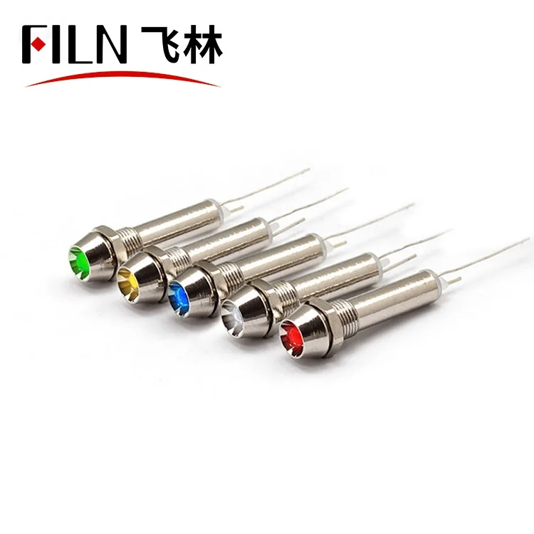 FILN 6 мм вогнутая головка с двумя контактами металлические индикаторы Направленные светодиодные Высокая яркость красный желтый зеленый 110 В пилотный свет
