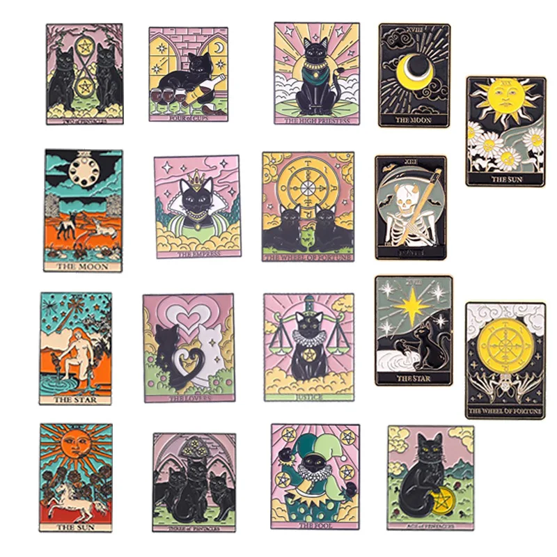 Tarot Enamel Pin Assortment Cup Cat Sun Star Cloud Fashionable Punk Accessories for Clothes Bags and Accessories