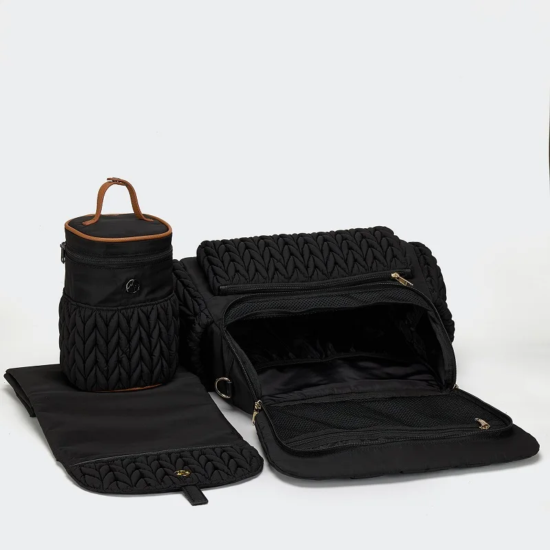 High Quality Fashionable Mommy Diaper Backpack Bag Black Baby Backpack Three-piece Set Diaper Bag With Changing Station