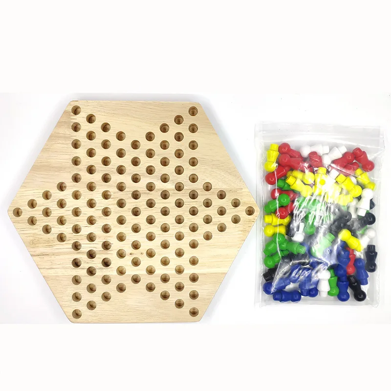Portable Wooden Chinese Checkers Board Game Set Colorful Chinese Checkers Board Game Classic Strategy Family Board Game