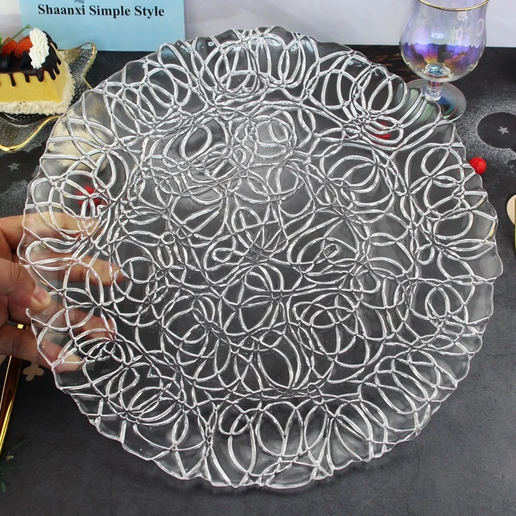 Trendy Clear Glass Dinner Plate Base Dinnerware Under Plate13 inch Transparent Charger Plates for Wedding Event