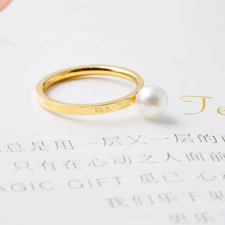 Wholesale Fashion Stainless Steel Jewelry 18K Gold Pearl Rings For Women