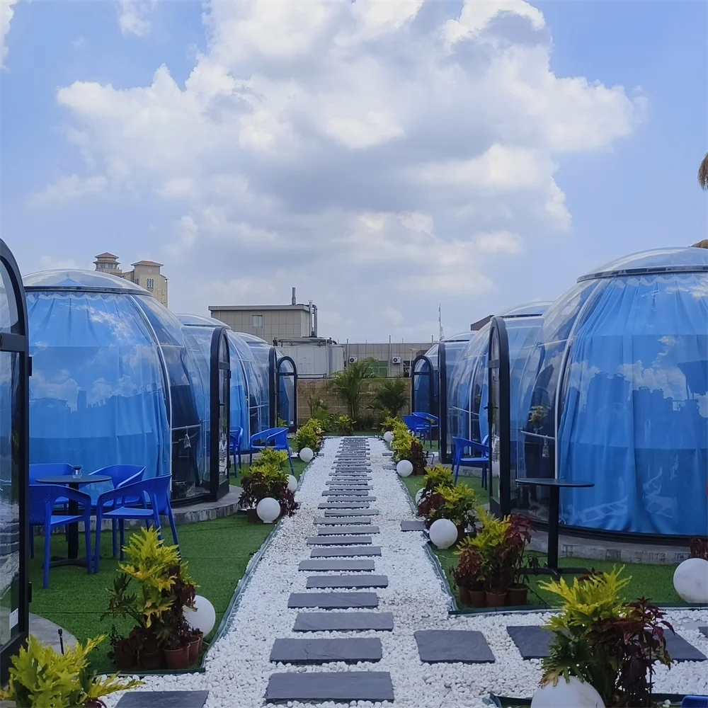 Full House Custom Aluminum Building Modern Shape Plastic Greenhouse For Camping PC Dome House