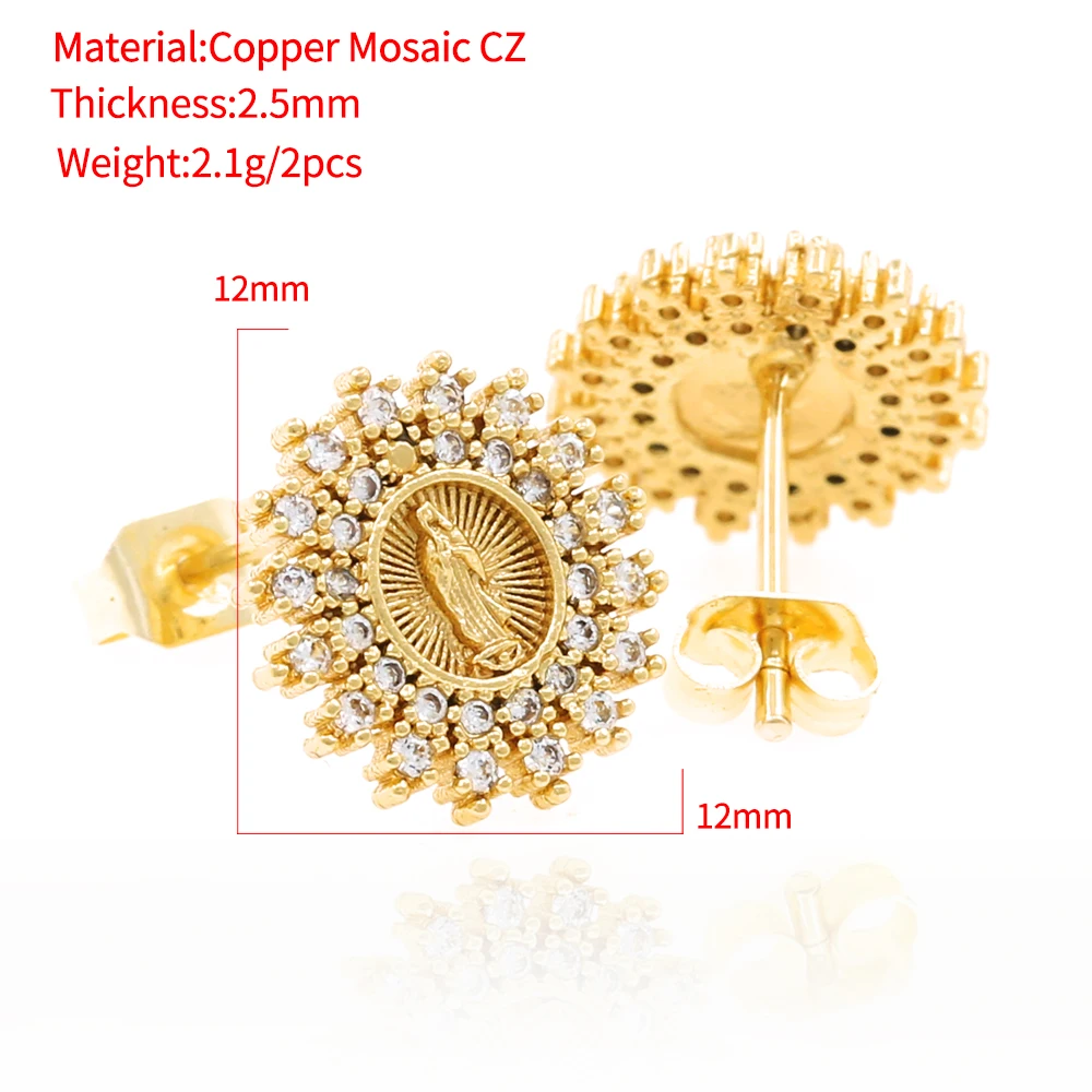 Wholesale 24K Gold Plated Virgin Mary Virgen de Guadalupe Stud Earrings Religious Catholic jewelry