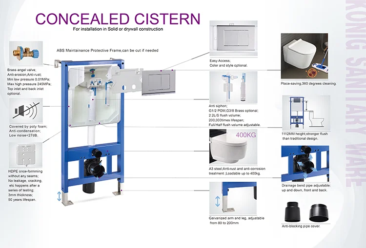 Hot Sale bathroom concealed cistern vaso sanitario wc toilette