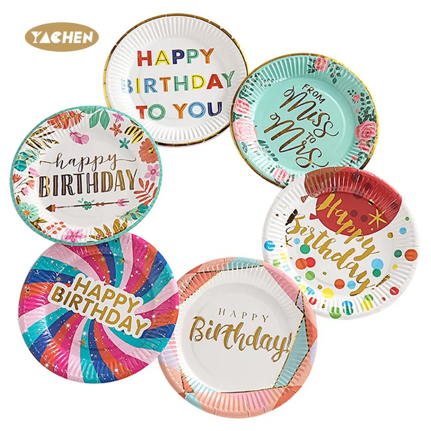 YACHEN Hot Sale Happy Birthday Party Paper Plate Eco-friendly Disposable Paper Plate for colorful party supplies