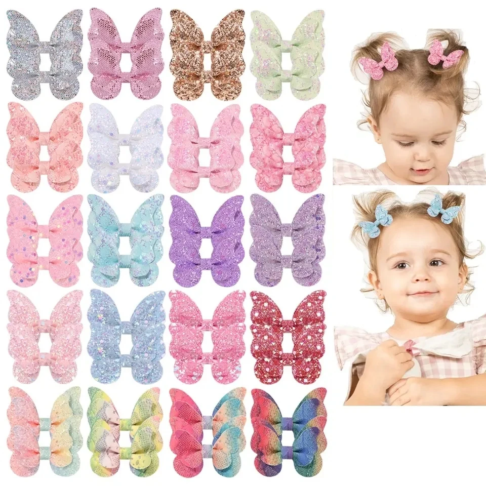 2.7 Inch Baby Girls Glitter Clips Sparkly Butterfly Bows Hair Clips for Toddler Kids Teens Hair Butterfly Snap Clips Barret