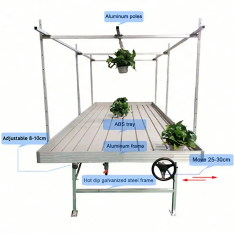 Movable multi level vertical ebb and flow rolling bench rack system with grow tray