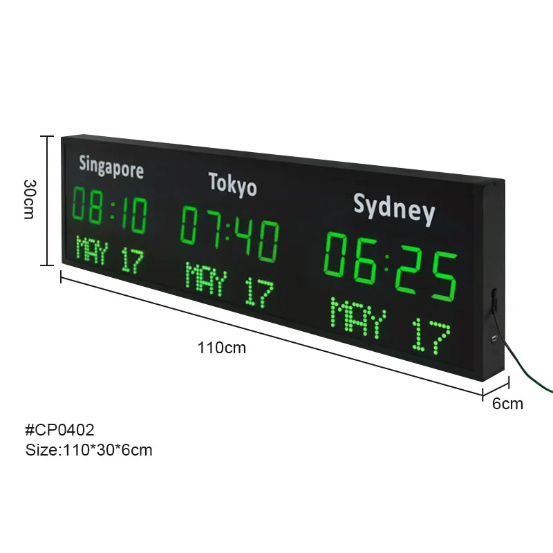 CHEETIE CP35 Blue Red Green Precision LED Display 5 Cities Digital World Time Zone Clock