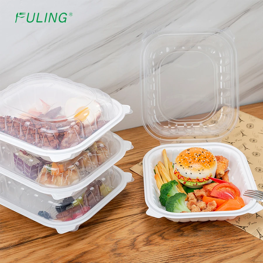 FULING Clamshell Take Out Food Containers Disposable To Go Containers 8 Inch 9 Inch 3-Compartment Heavy-Duty