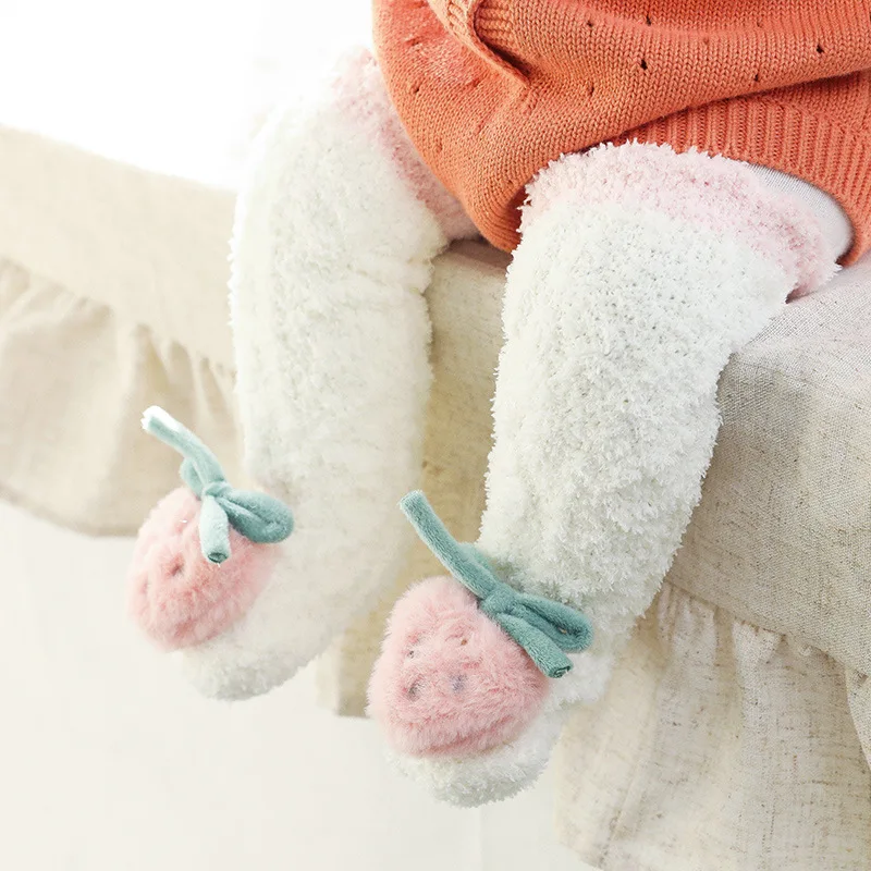 Infant Baby Toddler Warm Soft Polyester Jacquard Girl Boy Kids Coral Fleece Cute Winter Socks