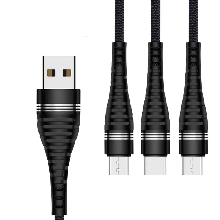 Custom High quality 1.2M Fast Charging Mobile Charger Cable 3 in 1 Charging USB Cable For iphone Android Type C