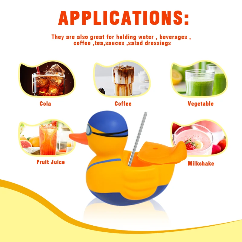 Wholesale high-value Cute portable clear drinking cup duck bath toys water bottles with straw