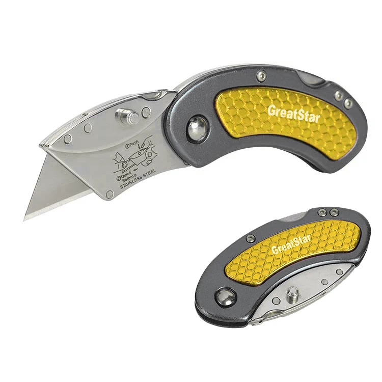 Patented Quick Change knife Mini Folding Utility Knife Secure lock back design with belt clip for easy access