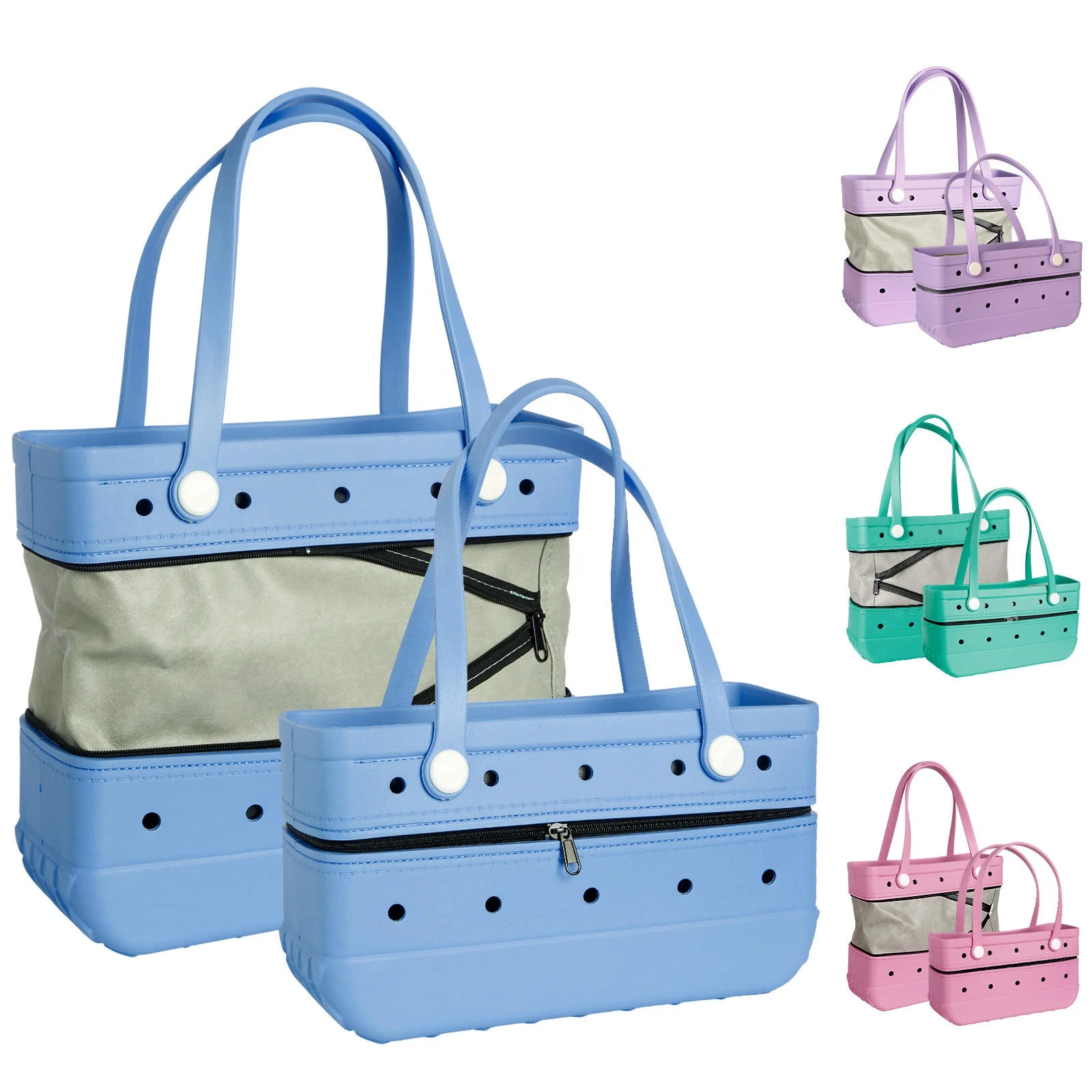 Waterproof zipper eva beach tote bag fashion design swimming pool waterproof eva handbag rubber eva beach bag