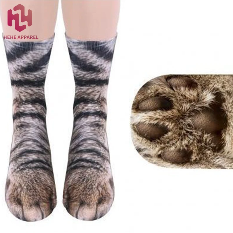 HEHE Fashion Lovely 3D 360 Digital Printing Sublimation Cute Cartoon Animal Cat Dog Tiger Feet Unisex Adult Animal Socks