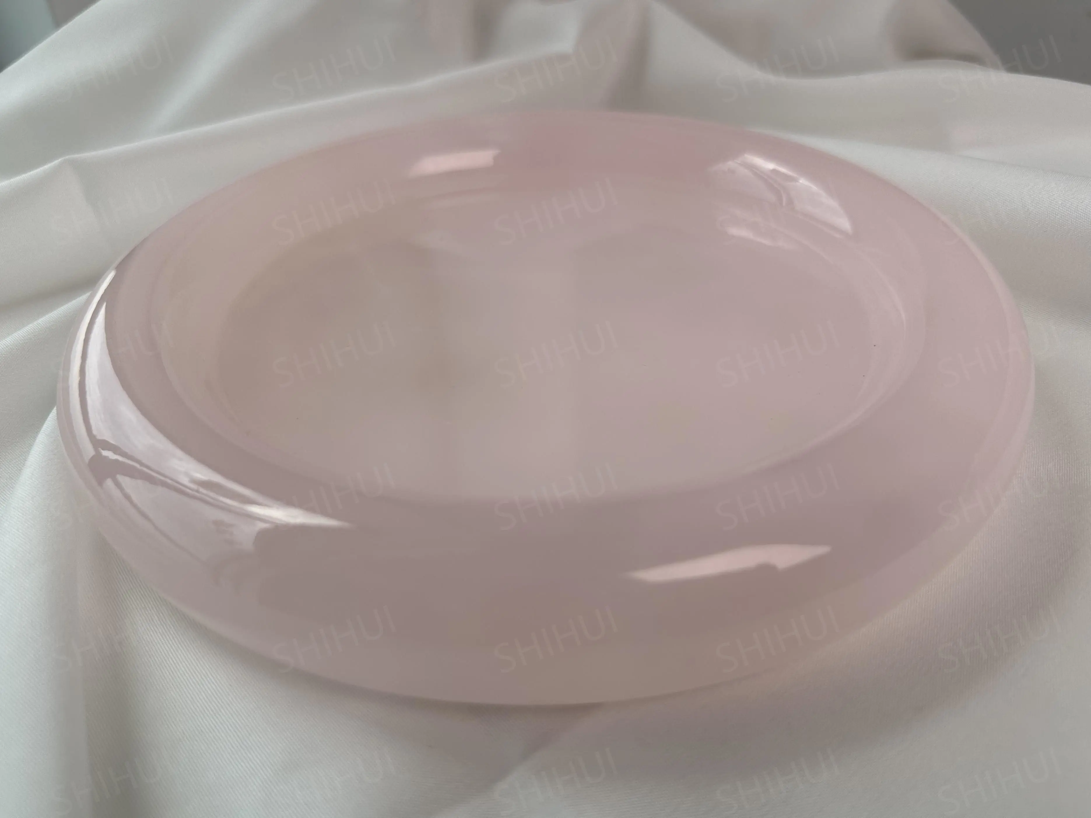 SHIHUI Natural Stone Hand-carved Collectible Marble Decoration Round Pink Onyx Tray Jewelry Vanity Stone Tray And Serving Box