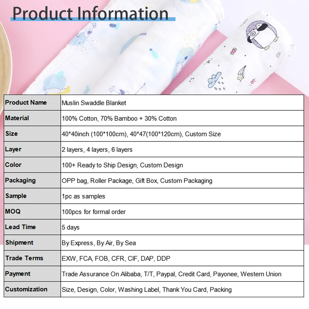 Solid Breathable and Skin-Friendly Colorful Receiving Newborn Blanket Baby Swaddle Muslin Wrap For Baby