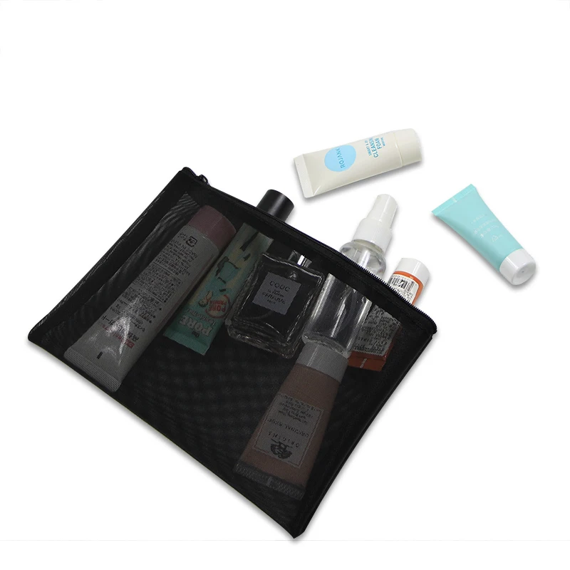 Nylon Mesh Cosmetic document storage Custom Logo Print Travel Toiletry Bag Zipper Closure make up pouch pencil bag