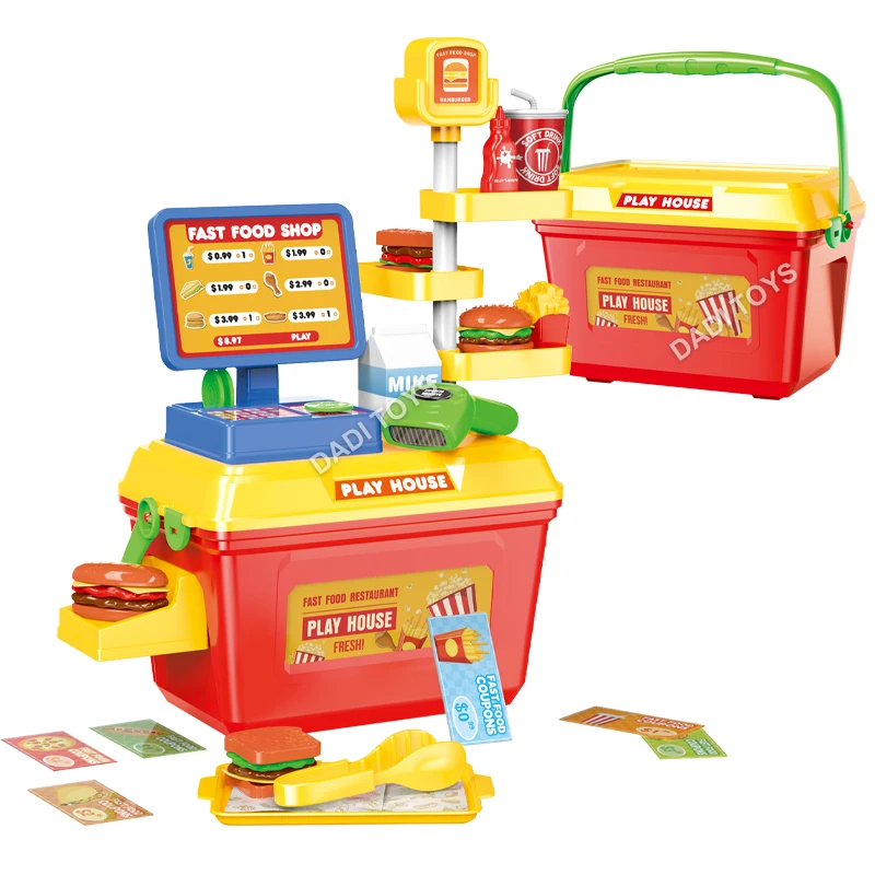 2 IN 1 Suitcase Plastic Tool Toys Pretend Play Preschool Supermarket Dessert Kitchen Set Toy Kids Makeup Set Doctor Toy Play Set