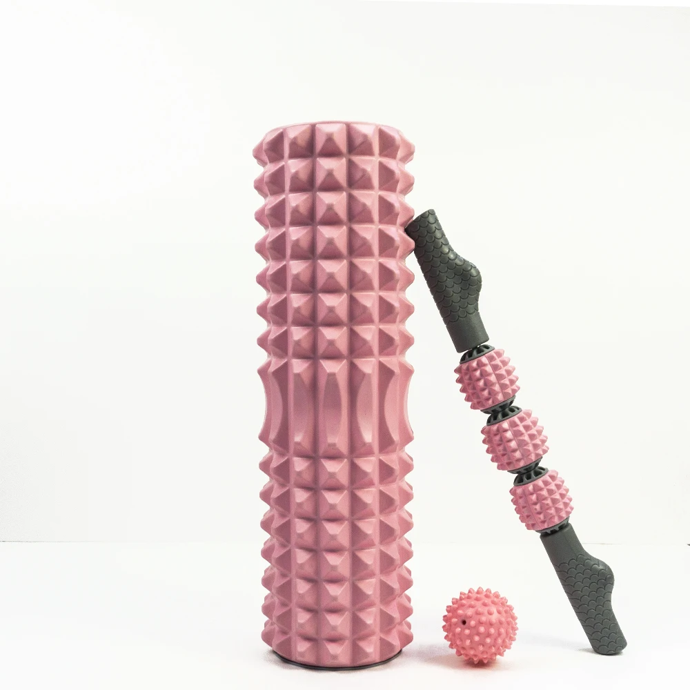 HY factory supplier  Eva grid foam roller with lids soft surface exercise foam roller with massage ball and massage strick