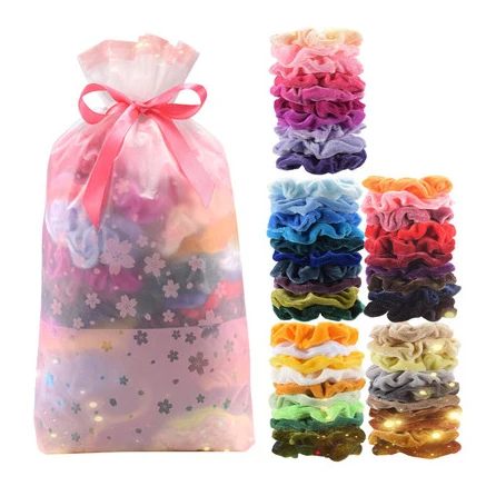 Velvet Hair Scrunchies 60 PCS/BAG Hair Bands Ties Fashion Women Girls Hair Accessories with Gift Bag Gift