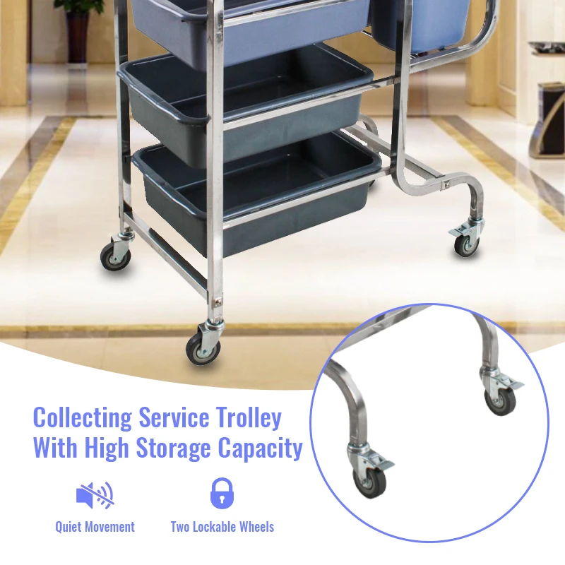 New Arrival Large Three Tier Hotel Catering Heavy Duty Kitchen Serving Food Cleaning Service Trolley Push Cart For Hotel Kitchen