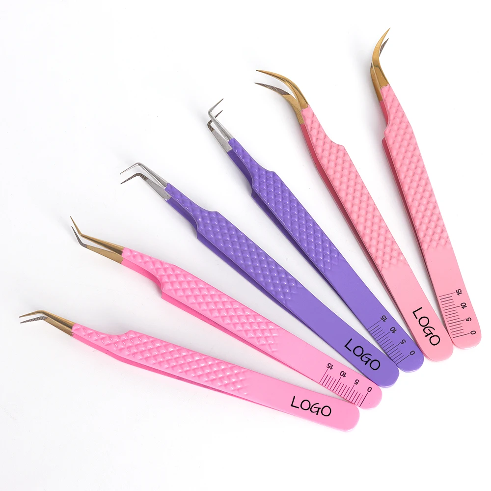 Eyelash Extension Tweezers Fiber Tip False Eyelash Applicator Tool Stainless Steel Isolation Pink Fiber Tip Tweezers