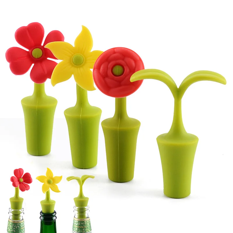 Hot sale large wholesale nice cool flower design food grade silicone rubber wine bottle stopper