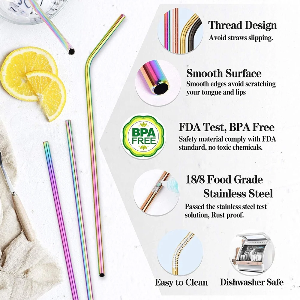 
2020 Amazon Top Seller Stainless Steel Metal Drinking Straws with Cleaning Brush Metal Straws 